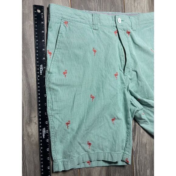 Cremieux Men's Madison Shorts 100% Cotton Striped Green Pink Flamingos size 33 - Picture 7 of 9